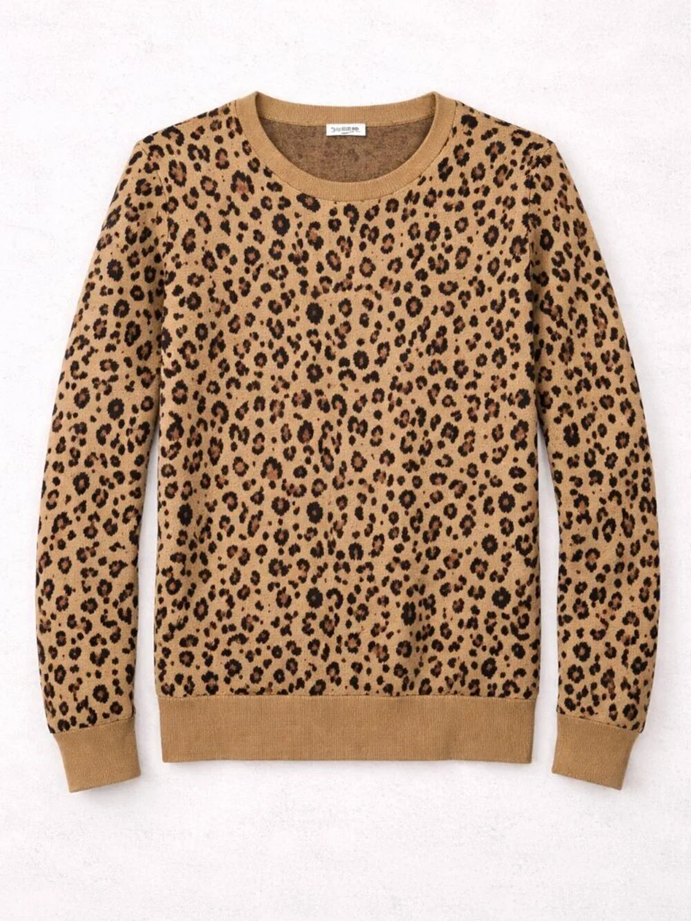 J. Crew Women's Leopard jacquard pullover sweater Khaki/Black Size XS
